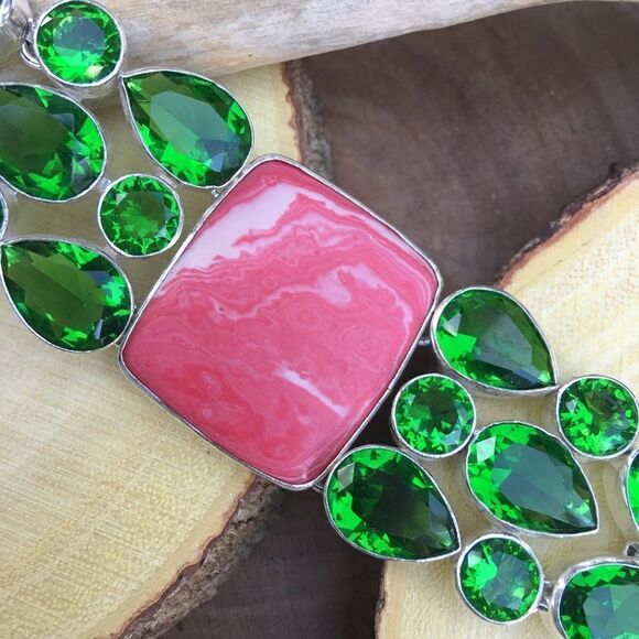 Rainbow Calsillica & Peridot Sterling Silver Toggle Bracelet - Picture 3 of 4